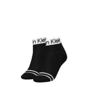 Image of Calvin Klein Klein 2 Pack of Logo Quarter Socks Womens - Black