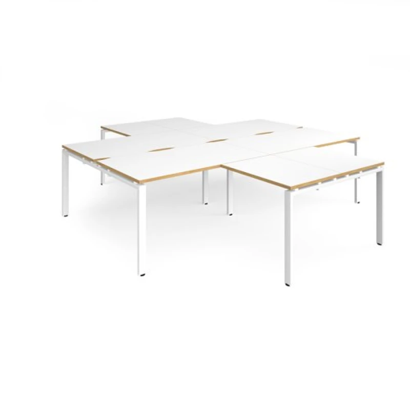 Image of Adapt Bench Desk 4 Person With Return Desks 2800mm White/Oak Tops With White Frames Adapt White/Oak ER28168-WH-WO