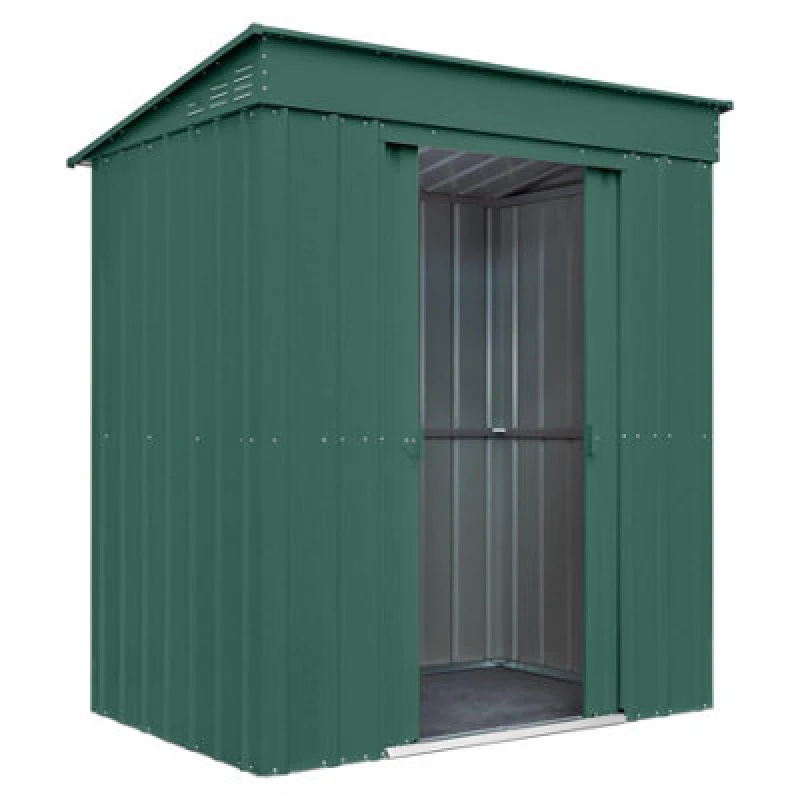 Image of Waltons Globel 6 X 4 Metal Pent Garden Storage Shed Sliding Doors - Green