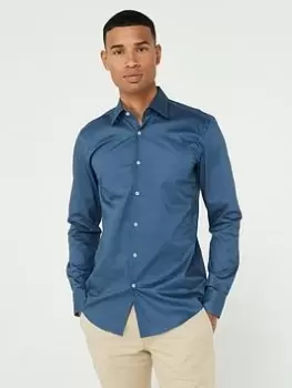 Image of BOSS H-hank-kent-c3-214 Slim Fit Longsleeve Shirt, Blue, Size 42=16.5In, Men