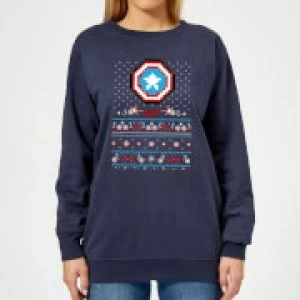 Image of Marvel Avengers Captain America Pixel Art Womens Christmas Sweatshirt - Navy - M