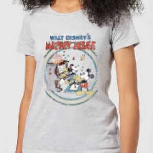 Image of Disney Mickey Mouse Retro Poster Piano Womens T-Shirt - Grey - M
