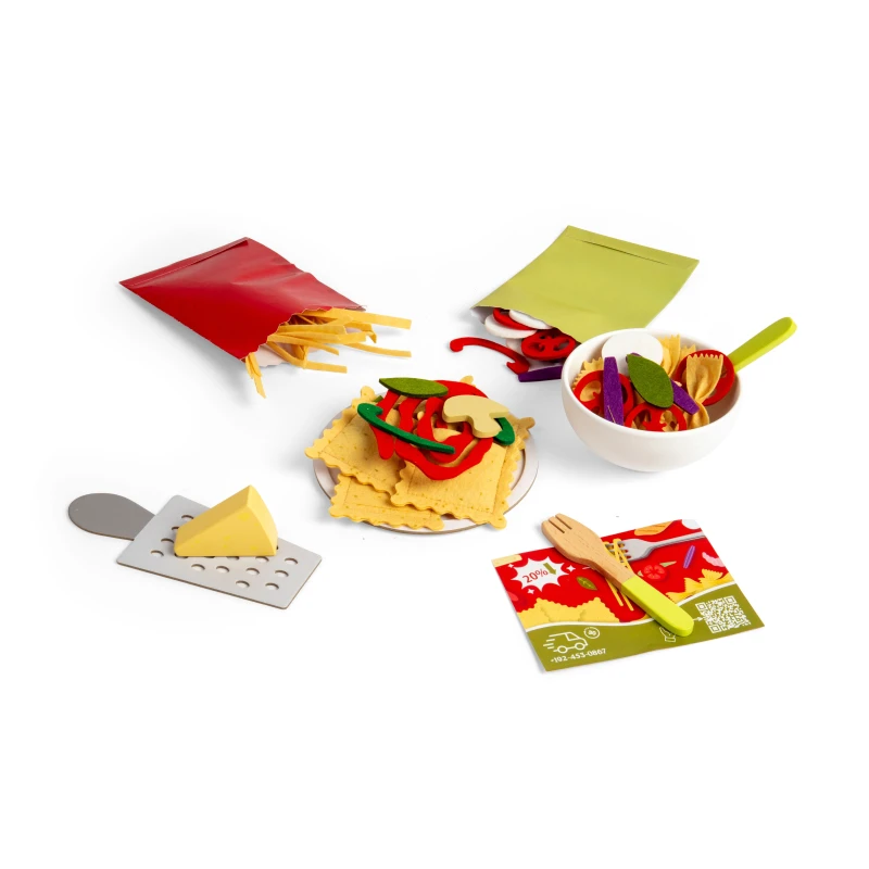 Image of Bigjigs Toys Pasta For Two - Set da gioco in legno 64 pezzi set da cucina e cucina per bambini accessori da gioco per bambini regali per bambini