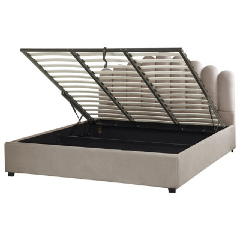 Image of Beliani Ottoman Bed Velvet Vincennes 180 X 200 Cm (Eu Super King) Taupe