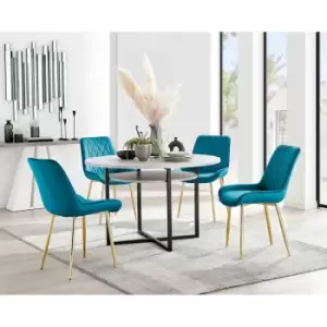Image of Furniture Box Adley Grey Concrete Effect Storage Dining Table and 4 Blue Pesaro Gold Leg Chairs