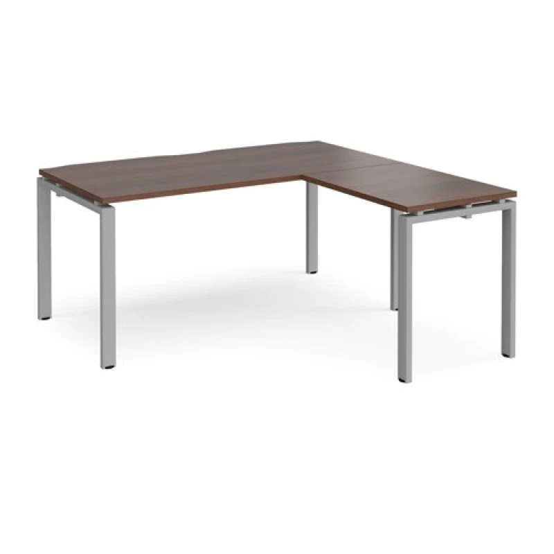 Image of Adapt Bench Desk Add On Return Desk 1600mm Walnut Tops With Silver Frames Adapt Walnut ER1688-S-W
