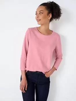 Image of Crew Clothing Long Sleeve Perfect Slub T-Shirt -pink, Pink, Size 14, Women