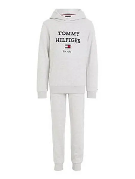 Image of Tommy Hilfiger Boys Th Logo Hoodie Sweatset - Light Grey Marl, Light Grey, Size Age: 8 Years