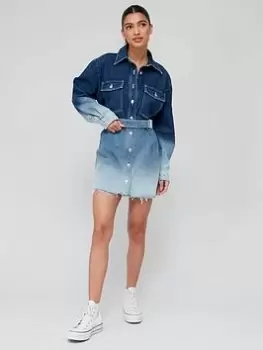 Image of HUGO Ginasina Belted Ombre Denim Dress - Blue Size XL, Women