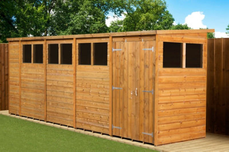 Image of Empire Sheds Empire Modular Pent 18x4ft Wooden Garden Shed Double Door & Windows, Brown MP18X4DDW