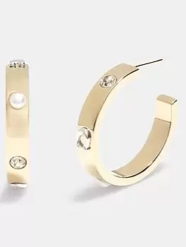 Image of Coach Pegged C And Stone Small Hoop Earrings - Gold/ Black Diamond