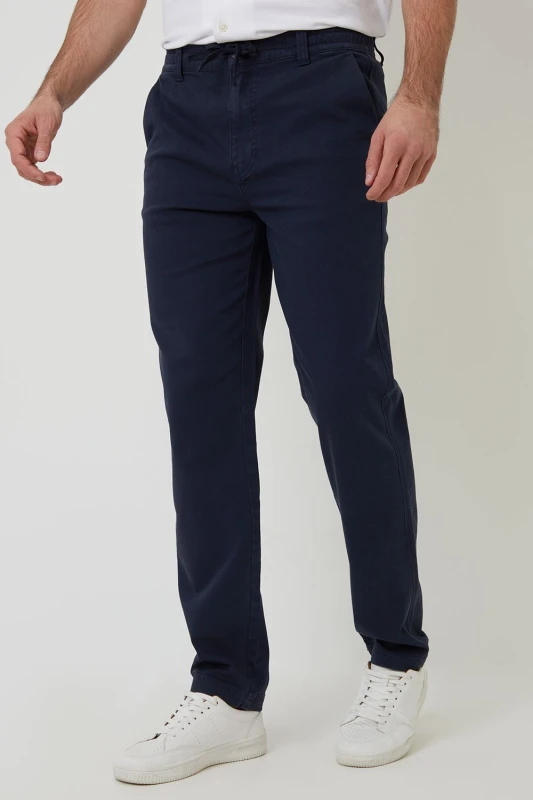 Image of Threadbare Threadbare Men Cotton Elasticated Waist Chino Trousers in Navy Size: 34R Navy 34R Male 7625915100596