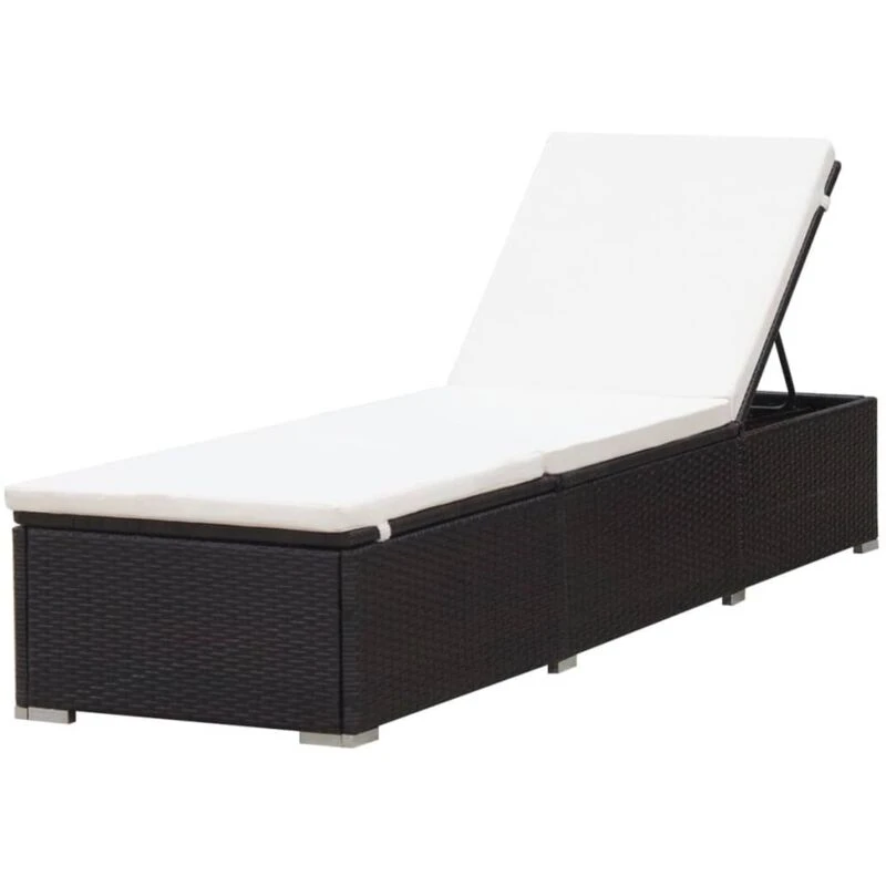 Image of VIDAXL Sun Lounger with Cream White Cushion Poly Rattan Brown Vidaxl 8720286663561
