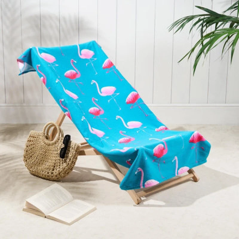 Image of OHS OHS Flamingo Towel Bath Quick Dry Summer Travel Microfibre Absorbent Swim in Bright Blue Bright Blue One Size Unisex 5027434211449