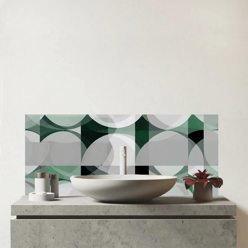 Image of Warren Reed - Designer Geometric Grey Green Glass Bathroom Splashback Green Unisex