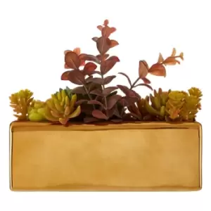 Image of Premier Housewares Mixed Faux Succulents in Ceramic Gold Pot