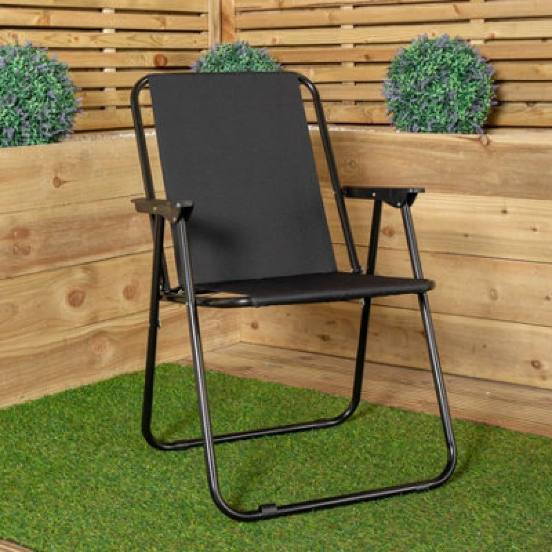 Image of Samuel Alexander Black Lightweight Foldable Canvas Chair With Plastic Armrests