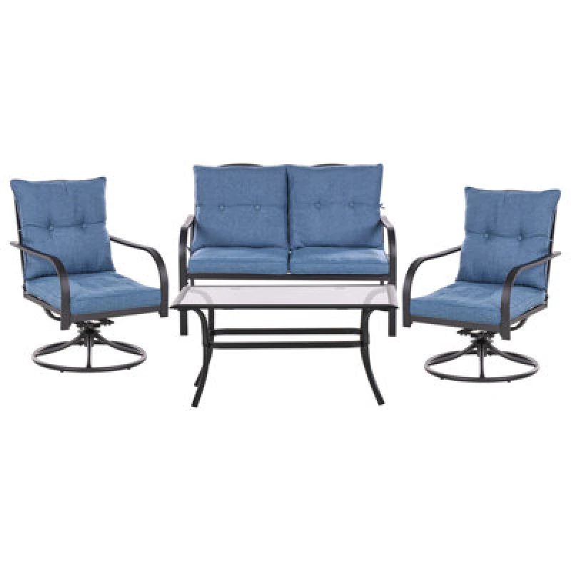 Image of Beliani Garden Lounge Set With Table 4 Seater Mestrino Metal Blue