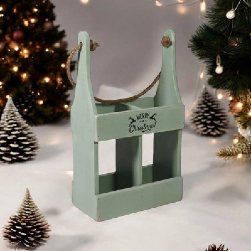 Image of MSL 39CM RUSTIC GREEN 2 BOTTLE WINE HOLDER