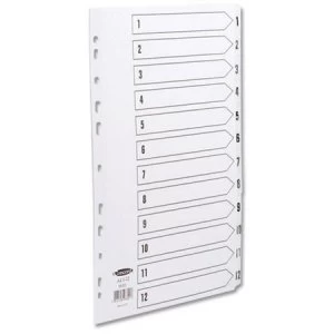 Image of Concord Commercial Index Mylar-reinforced Europunched 1-12 Clear Tabs A4 White Ref 08301