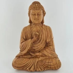 Image of Wood Effect Sitting Buddha Ornament 18cm