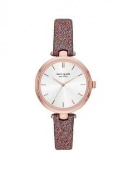 Image of Kate Spade New York White Sunray And Rose Gold Detail Dial Pink Glitz Leather Strap Ladies Watch