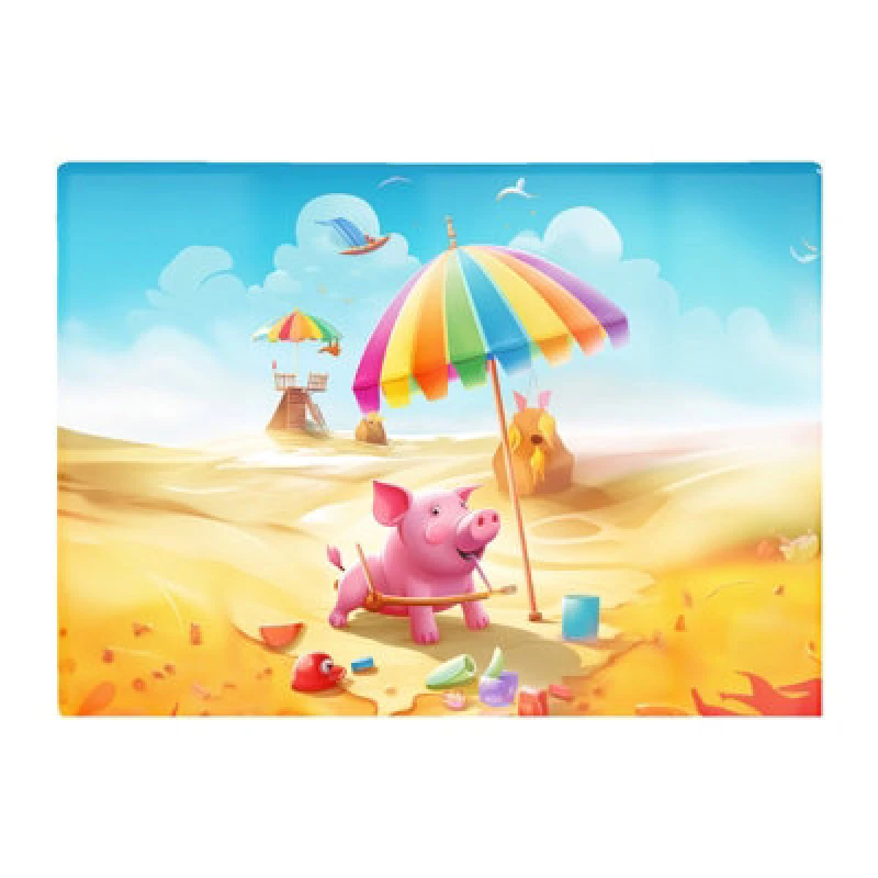 Image of Warren Reed Designer Pig On A Beach Holiday Glass Chopping Board