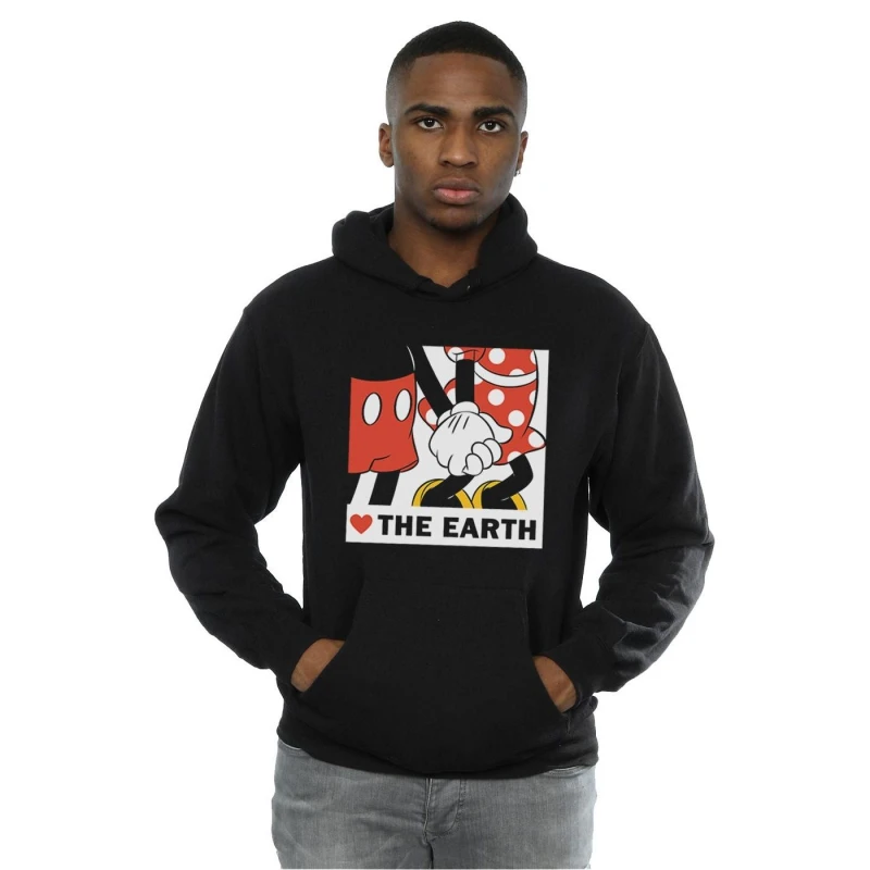Image of Disney Men Mickey Mouse Heart The Earth Hoodie in Black Size: Small Black S Male 5057972648506