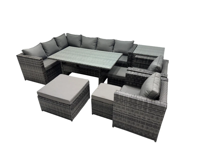 Image of Fimous Outdoor PE Rattan Sofa Set with with 3 Stool Side Table in Dark Grey Dark Grey Unisex