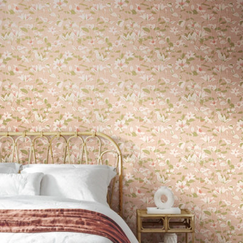Image of Hoopla Walls Lino Leaves - Blush & Sage 10M Wallpaper