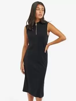 Image of Barbour International Kasuki Ribbed Jersey Zip Neck Dress - Black, Size 14, Women