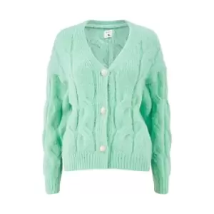 Image of Yumi Green Chunky Knit Cable Cardigan - Green
