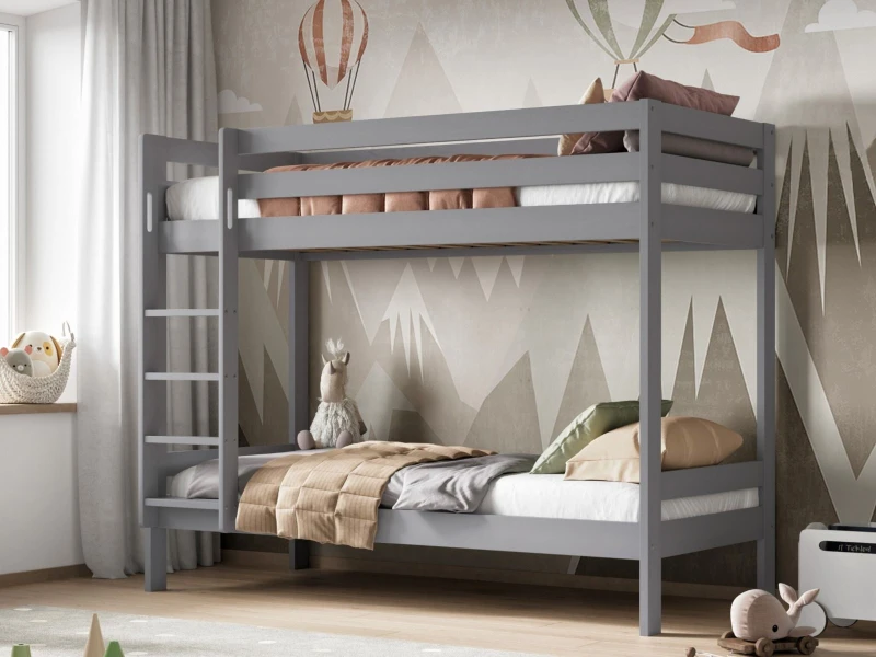 Image of Noomi Nora Solid Wood Bunk Bed in Grey Size: EU Single Grey Unisex EU Single