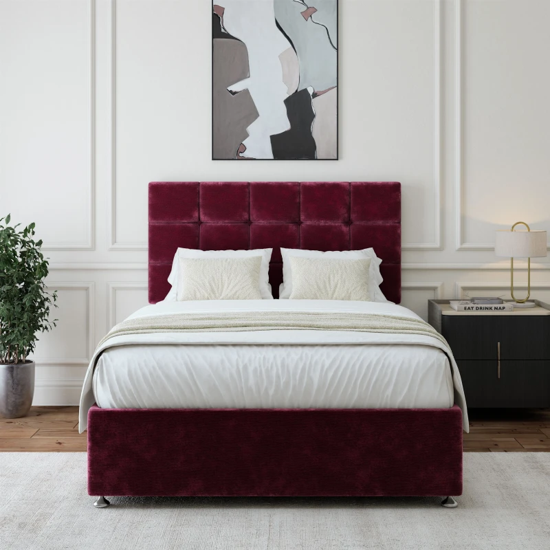 Image of Bedmaster Bedmaster Chenille 2 Drawer Divan Base And Square Headboard in Aubergine Size: Double Aubergine Double Unisex 9508564123698