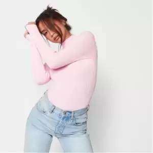 Image of Missguided Recycled Petite Rib High Neck Bodysuit - Pink