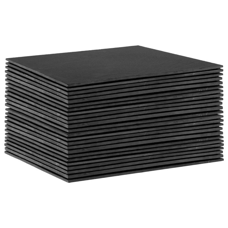 Image of Argon Tableware Linea Square Slate Placemats - 33cm - 24x Large Natural Black Stone Dining Table Dinner Serving Board Platter Place Mats Sets Black Un
