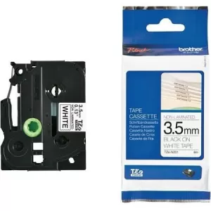 Image of Brother TZE-N201 P-touch Black on White Non-Laminated Tape 3.5mm x 8m