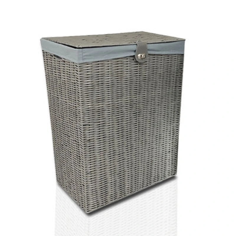 Image of Clarisworld Laundry Clothes Basket With Lid, Lock And Removable Lining, Storage Hamper Basket (Grey)