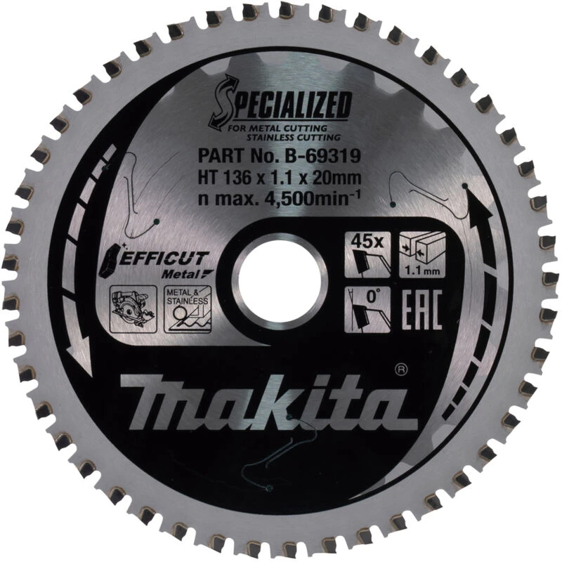 Image of Makita SPECIALIZED Efficut Circular Saw Blade for Stainless Steel B-69319 Diameter: 136mm