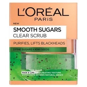Image of LOreal Paris Smooth Sugar Clear Kiwi Face and Lip Scrub 50ml