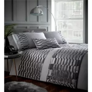 Image of Murray Stone Grey Crushed Velvet Super King Size Duvet Cover Set Bedding Quilt Bed Set - Grey