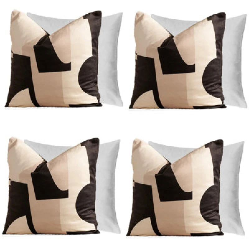 Image of OHS OHS 4 x Abstract Velvet Print Filled Cushion Covers in Black Size: 45cm x 45cm Black 45cm x 45cm Unisex 5027434184781