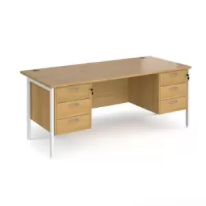 Image of Office Desk Rectangular Desk 1800mm With Double Pedestal Oak Top With White Frame 800mm Depth Maestro 25 MH18P33WHO