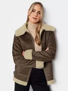 Image of Long Tall Sally Brown Zip Through Borg Jacket, Brown, Size 14, Women