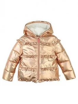 Image of Billieblush Girls Metallic Ruffle Hooded Coat - Copper