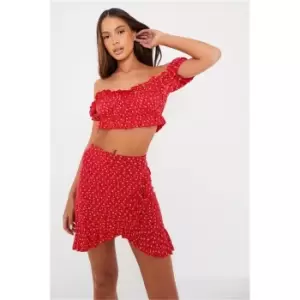 Image of I Saw It First Red Ditsy Floral Puff Sleeve Crop Top - Red