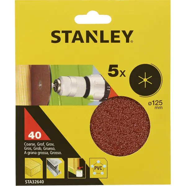 Image of Stanley 125mm Drill Sanding Discs 40G - STA32640-XJ