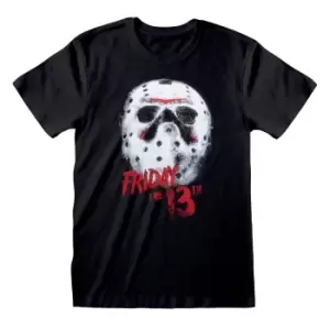 Image of Friday The 13th Unisex Adult White Mask T-Shirt (L) (Black)