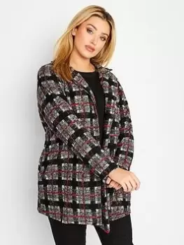 Image of Yours Checked Collar Felted Jacket - Black, Size 26-28, Women