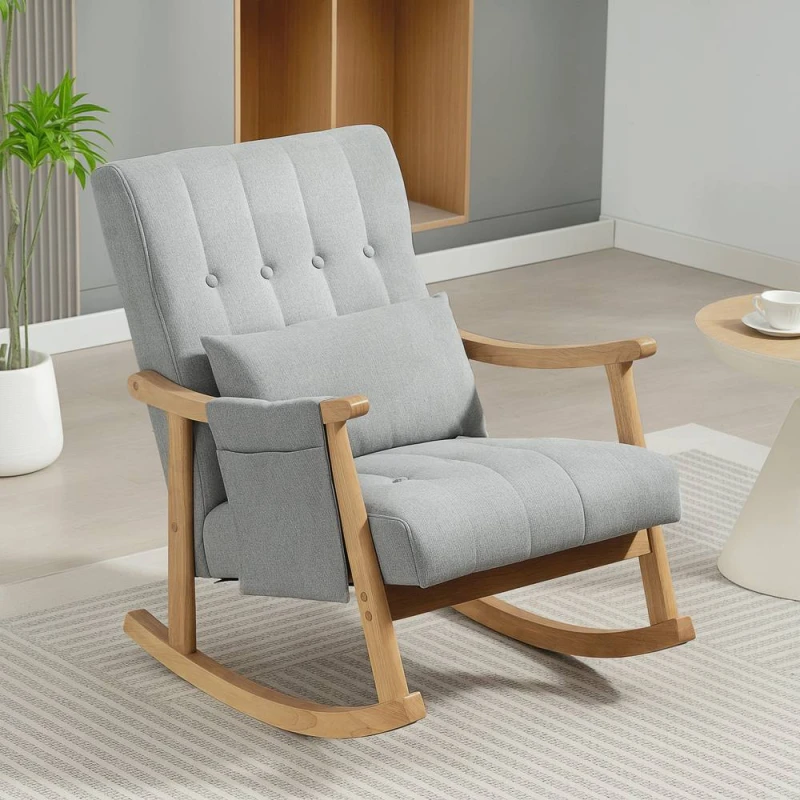Image of HOMCOM Modern High Back Rocking Chair with Solid Wood Legs in Light Grey Light Grey Unisex